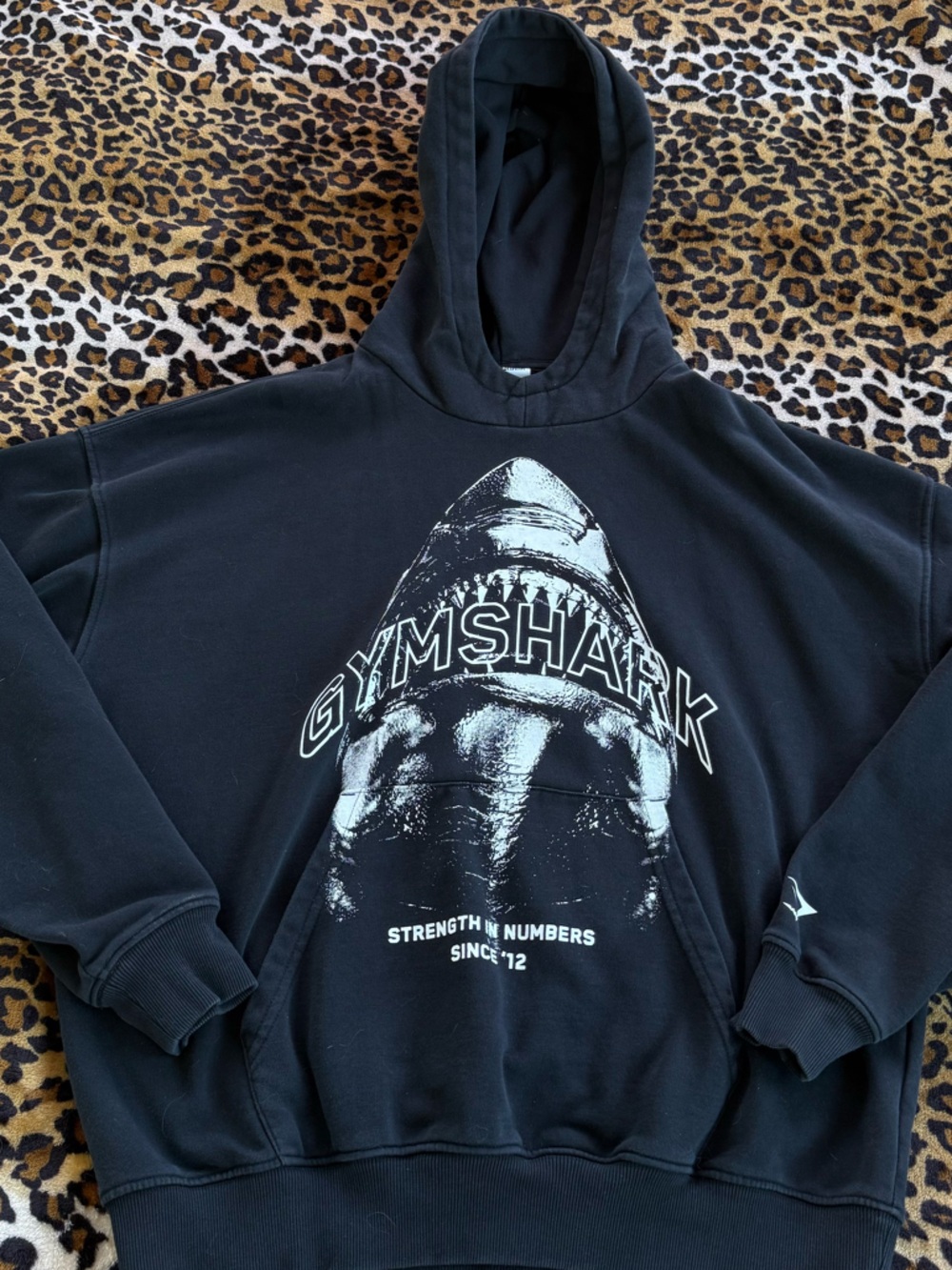 Gymshark Black Oversized Hoodie with White Shark Print